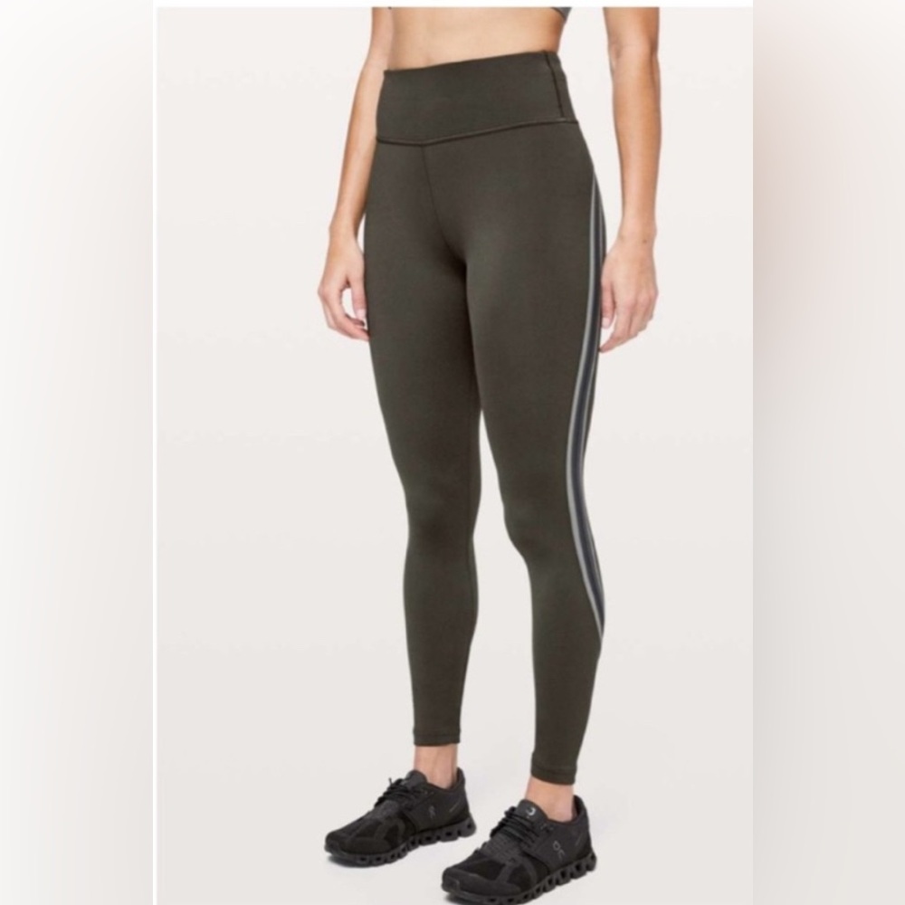 Lululemon Size 10 Run Crew High Rise Contour Dark Olive Green Nulux 28” …‎